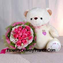 11 Roses Roses avec un joli teddy doux