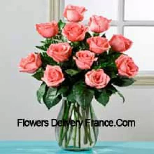 11 Pink Roses In A Vase